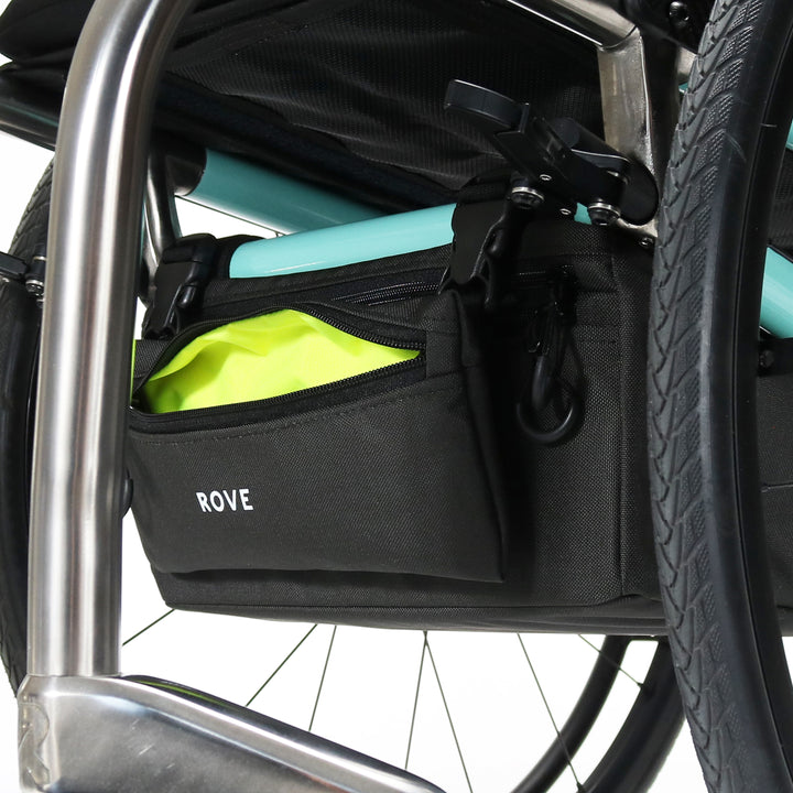 Premium underchair bag side profile showing pouch attachment