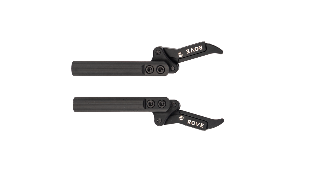 Rove brake set mounted on wheelchair wheel close-up
