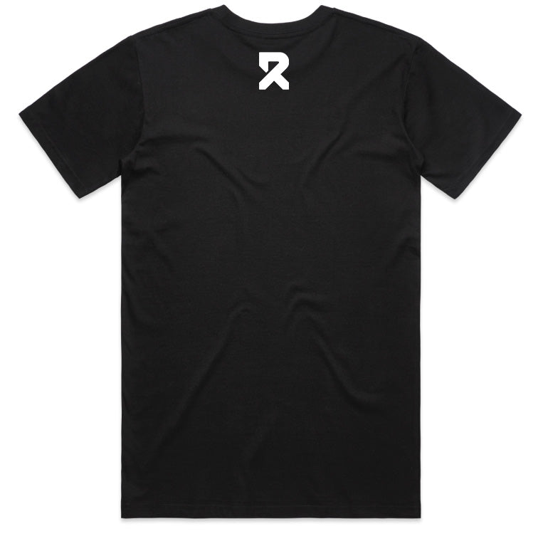 Rove t-shirt back view showing brand logo