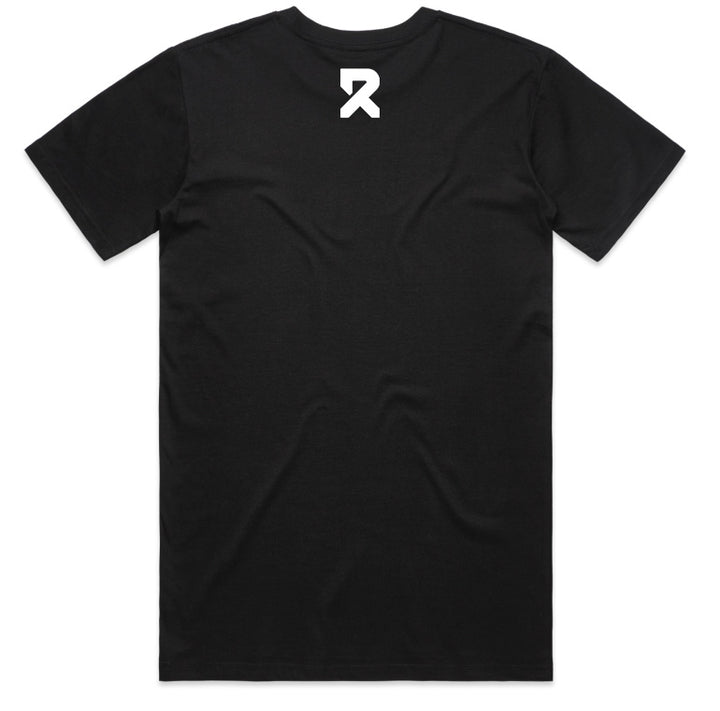 Rove t-shirt back view showing brand logo