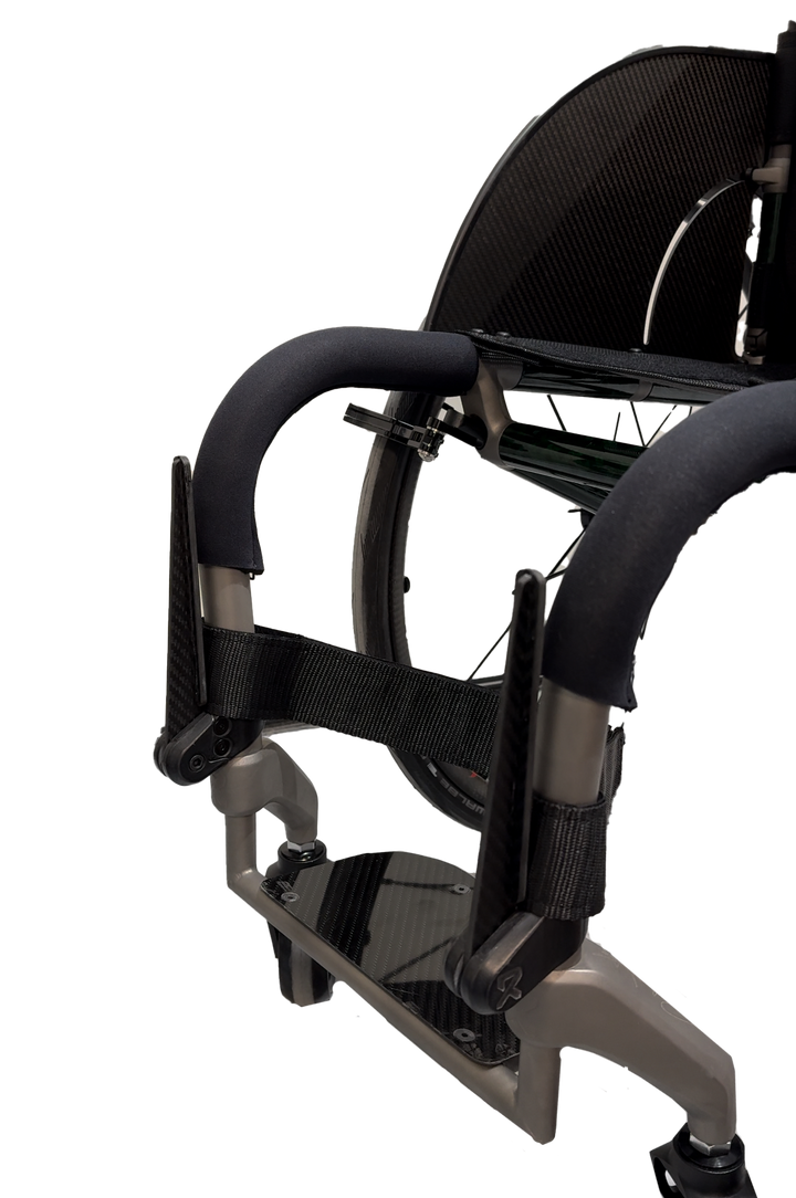 Carbon fibre load carrier installed on wheelchair close-up